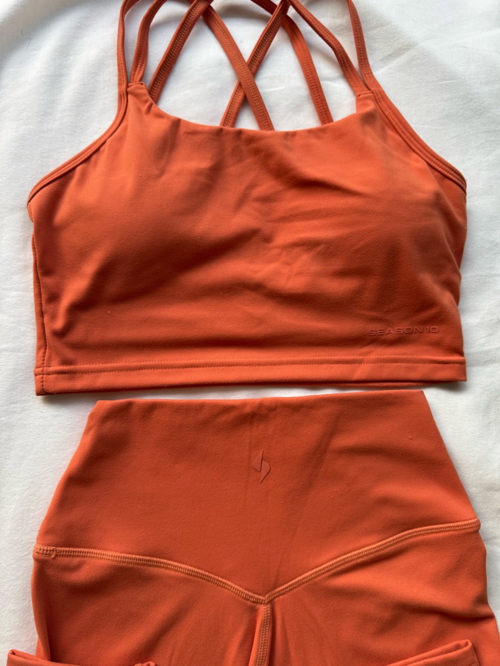 Women's Crossback Sports Bra & High-Rise Shorts Set - Rust Orange